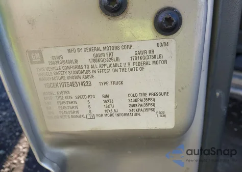 2004 Chevrolet Silverado 1500 Ls z USA, uszkodzony, nr VIN 1GCEK19T54E314223